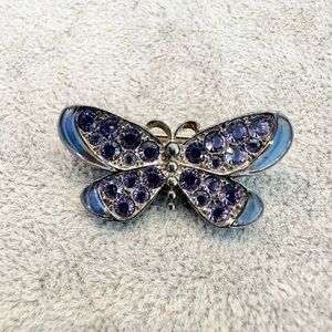 Vintage Avon Purple Enamel And Rhinestone Silver Silver Butterfly Brooch Pin